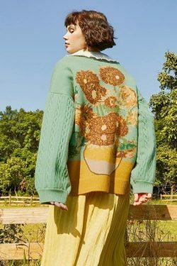 Van Gogh Vintage Cardigan: Y2K Aesthetic Knit Sweater for Women - Coquette Style Grunge Fashion