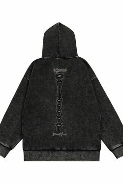 VANCARHELL Skeleton Ribcage Acid Wash Hoodie - Y2K Grunge Aesthetic Cute Tops Goth Style