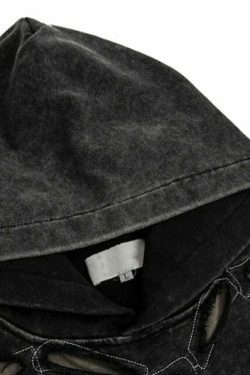 VANCARHELL Skeleton Ribcage Acid Wash Hoodie - Y2K Grunge Aesthetic Cute Tops Goth Style