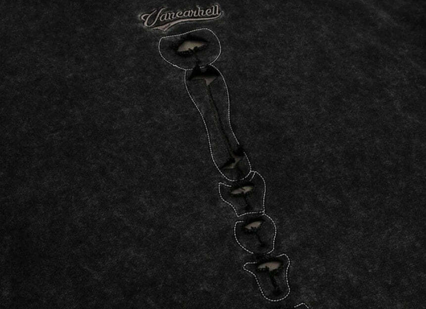 VANCARHELL Skeleton Ribcage Acid Wash Hoodie - Y2K Grunge Aesthetic Cute Tops Goth Style