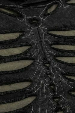 VANCARHELL Skeleton Ribcage Acid Wash Hoodie - Y2K Grunge Aesthetic Cute Tops Goth Style