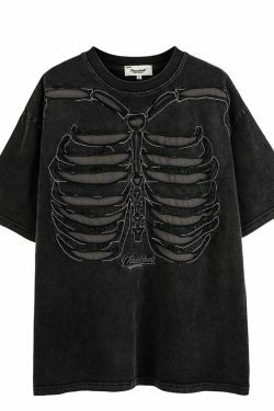VANCARHELL Skeleton Ribcage T-Shirt - Y2K Aesthetic Grunge Coquette Fashion