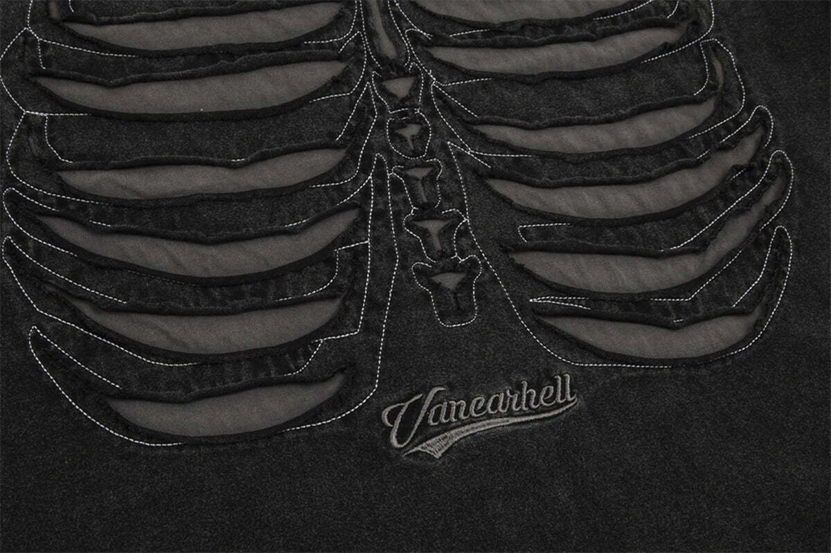VANCARHELL Skeleton Ribcage T-Shirt - Y2K Aesthetic Grunge Coquette Fashion VANCARHELL Skeleton Ribcage T-Shirt - Y2K Aesthetic Grunge Coquette Fashion