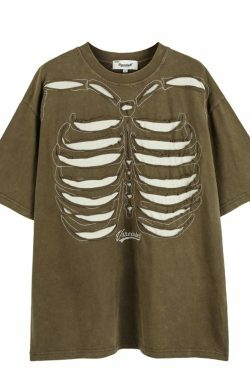 VANCARHELL Skeleton Ribcage T-Shirt - Y2K Aesthetic Grunge Coquette Fashion