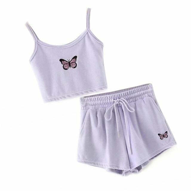 Velvet Crop Top and Shorts Set - Y2K Fashion Coquette Aesthetic Grunge Style - Cute Outfit for Women