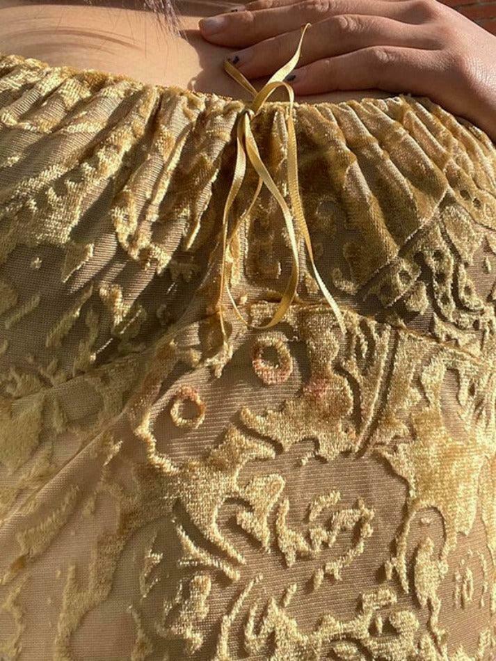 Velvet Floral Jacquard Bow Cami: Y2K Fashion Top with Coquette Aesthetic