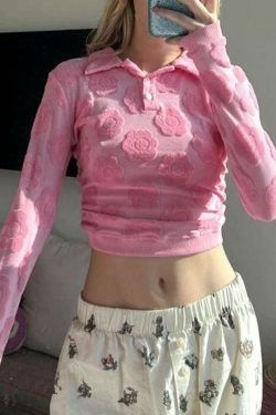 Velvet Floral Print Backless Lacing Crop Top - Y2K Aesthetic Long Sleeve Shirt for Women