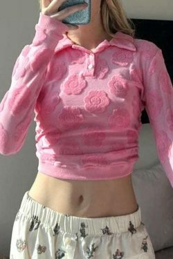 Velvet Floral Print Backless Lacing Crop Top - Y2K Aesthetic Long Sleeve Shirt for Women