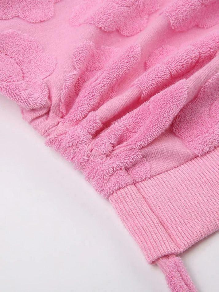 Velvet Floral Print Backless Lacing Crop Top - Y2K Aesthetic Long Sleeve Shirt for Women