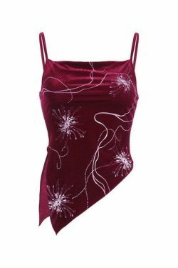Velvet Print Asymmetric Slit Hem Cami Top - Y2K Aesthetic Fashion - Coquette Grunge Outfit