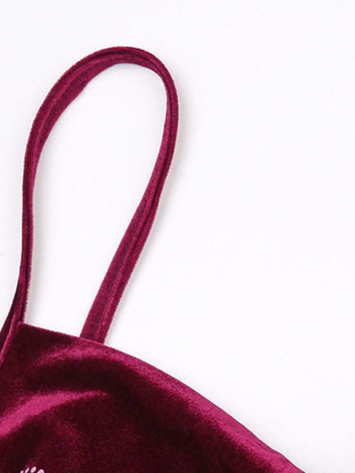 Velvet Print Asymmetric Slit Hem Cami Top - Y2K Aesthetic Fashion - Coquette Grunge Outfit