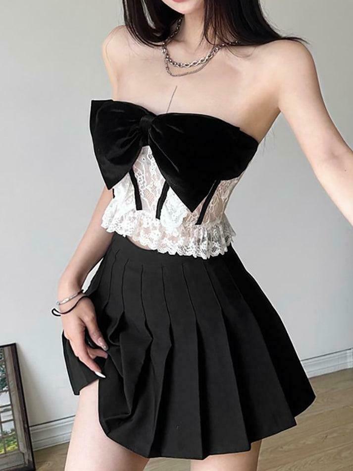 Velvet Ribbon Lace Corset Tank Top - Y2K Fashion Aesthetic for Women - Coquette Style Grunge Outfit