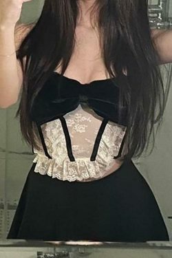 Velvet Ribbon Lace Corset Tank Top - Y2K Fashion Aesthetic for Women - Coquette Style Grunge Outfit