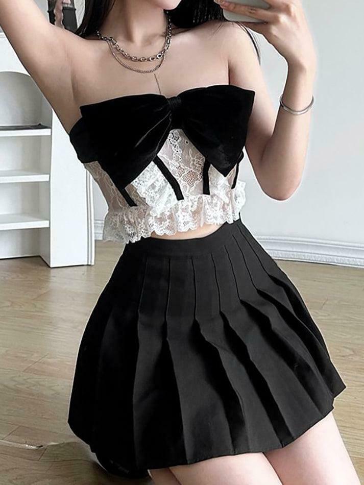 Velvet Ribbon Lace Corset Tank Top - Y2K Fashion Aesthetic for Women - Coquette Style Grunge Outfit