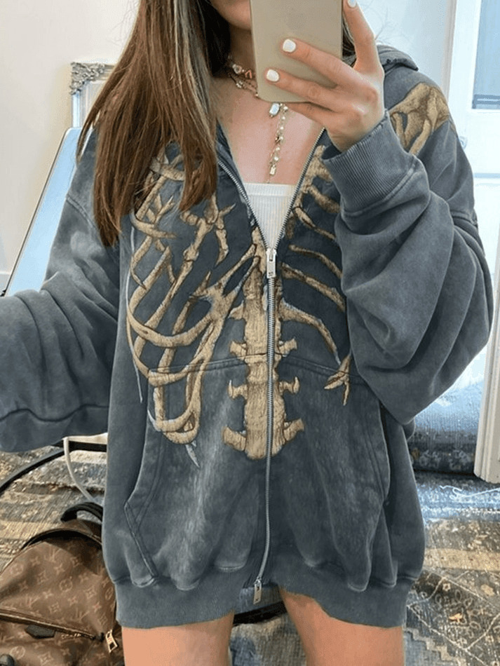 Velvet Skeleton Graphic Zip Up Hoodie - Y2K Aesthetic Coquette Fashion for Women Velvet Skeleton Graphic Zip Up Hoodie - Y2K Aesthetic Coquette Fashion for Women