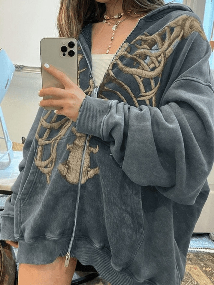 Velvet Skeleton Graphic Zip Up Hoodie - Y2K Aesthetic Coquette Fashion for Women Velvet Skeleton Graphic Zip Up Hoodie - Y2K Aesthetic Coquette Fashion for Women