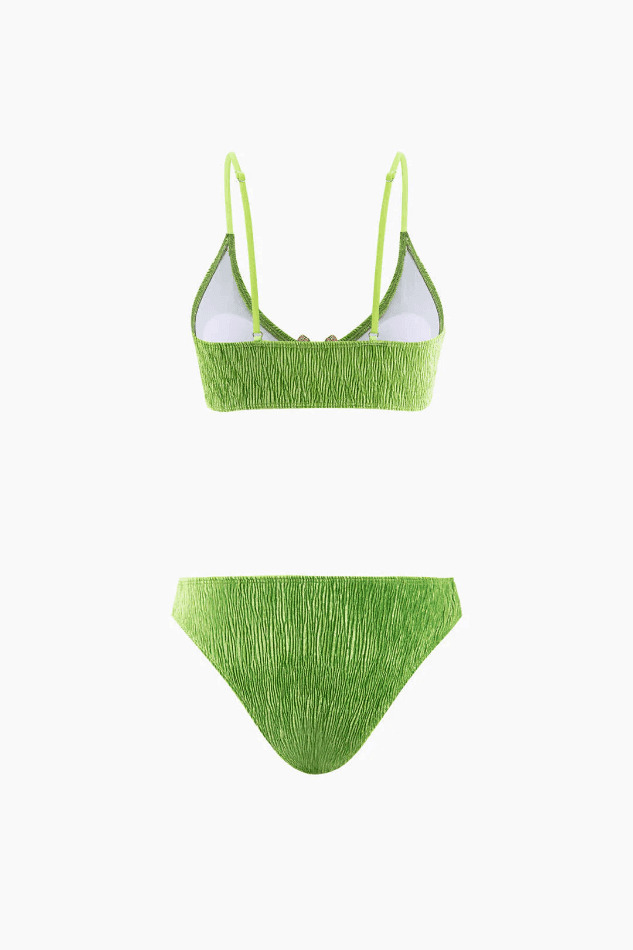 Velvet Textured U-ring Bikini & Sarong 3pc Set - Y2K Co Velvet Textured U-ring Bikini & Sarong 3pc Set - Y2K Co