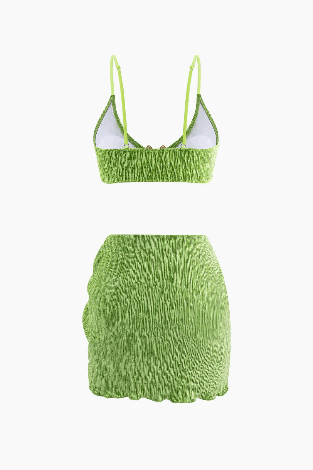 Velvet Textured U-ring Bikini & Sarong 3pc Set - Y2K Co Velvet Textured U-ring Bikini & Sarong 3pc Set - Y2K Co