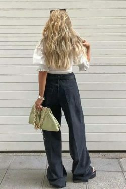 Vintage-Inspired 'Take Me As I Am' Straight Leg Baggy Jeans for Women - Y2K Fashion Statement