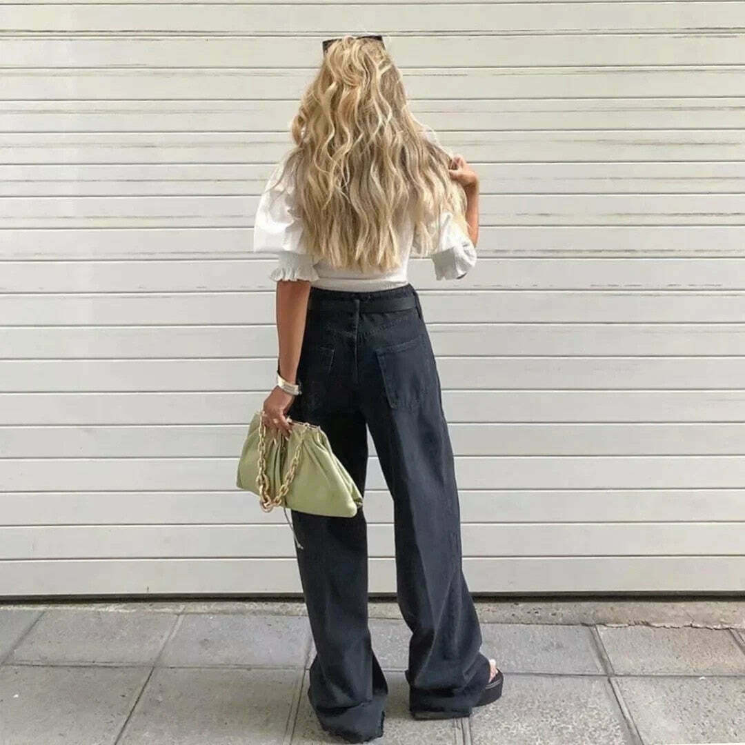 Vintage-Inspired 'Take Me As I Am' Straight Leg Baggy Jeans for Women - Y2K Fashion Statement