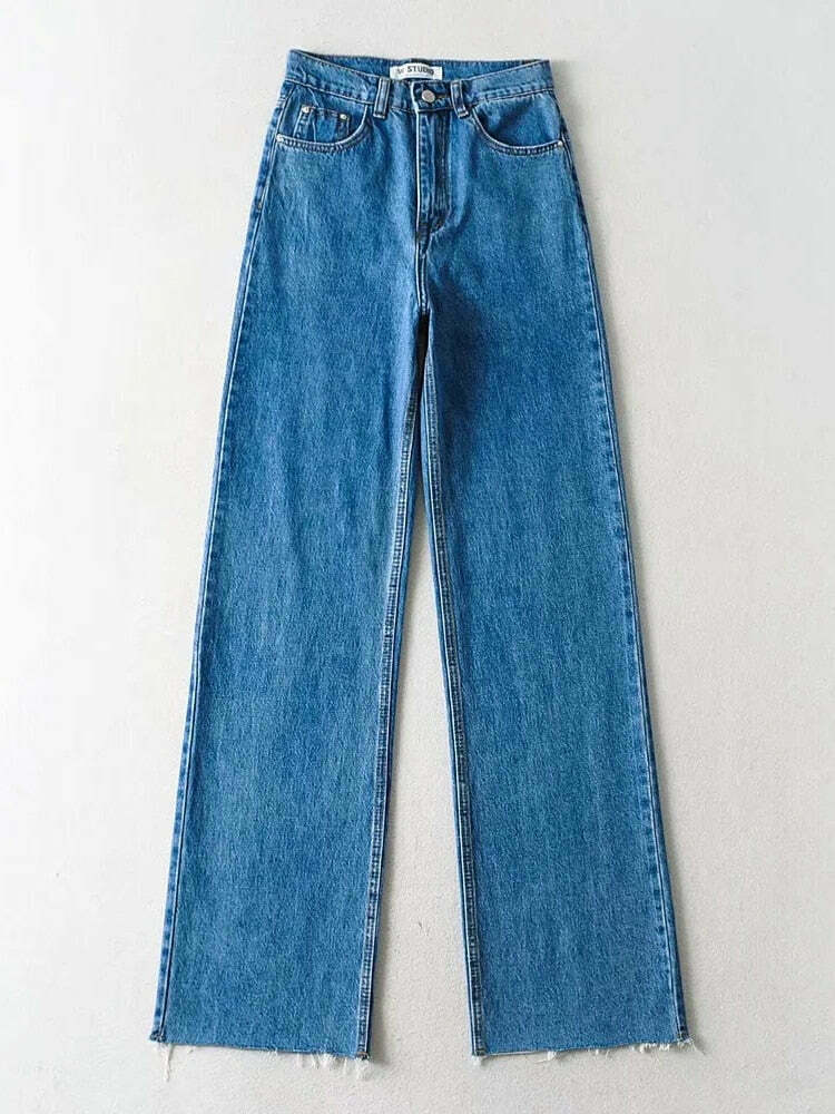 Vintage-Inspired 'Take Me As I Am' Straight Leg Baggy Jeans for Women - Y2K Fashion Statement