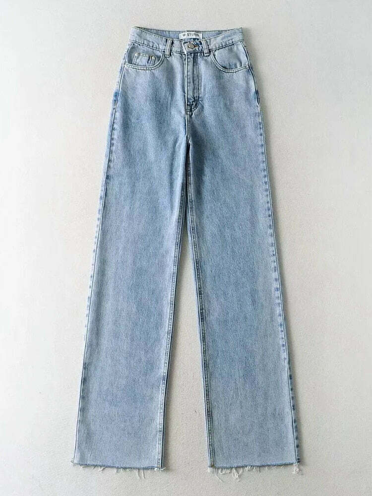 Vintage-Inspired 'Take Me As I Am' Straight Leg Baggy Jeans for Women - Y2K Fashion Statement