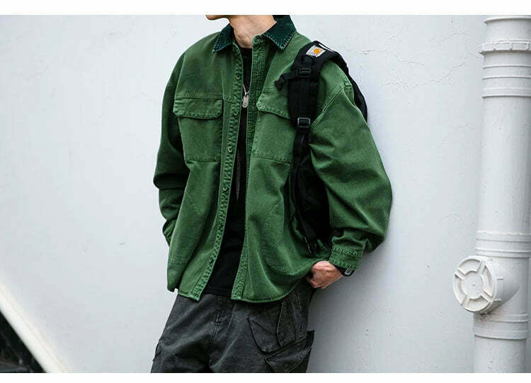 Vintage-Inspired Cargo Overshirt - Y2K Fashion with Coquette Aesthetic