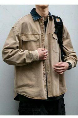 Vintage-Inspired Cargo Overshirt - Y2K Fashion with Coquette Aesthetic