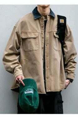 Vintage-Inspired Cargo Overshirt - Y2K Fashion with Coquette Aesthetic