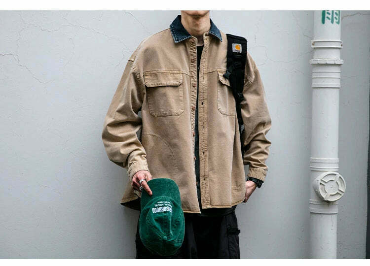 Vintage-Inspired Cargo Overshirt - Y2K Fashion with Coquette Aesthetic