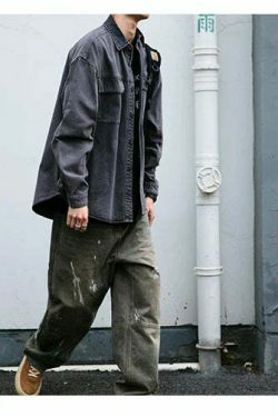 Vintage-Inspired Cargo Overshirt - Y2K Fashion with Coquette Aesthetic