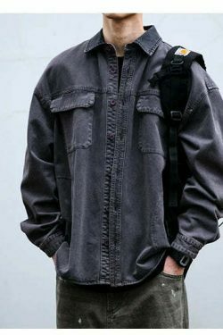 Vintage-Inspired Cargo Overshirt - Y2K Fashion with Coquette Aesthetic