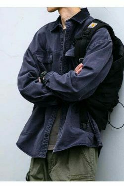 Vintage-Inspired Cargo Overshirt - Y2K Fashion with Coquette Aesthetic