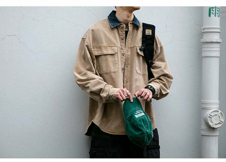 Vintage-Inspired Cargo Overshirt - Y2K Fashion with Coquette Aesthetic