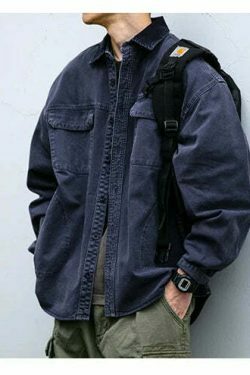 Vintage-Inspired Cargo Overshirt - Y2K Fashion with Coquette Aesthetic