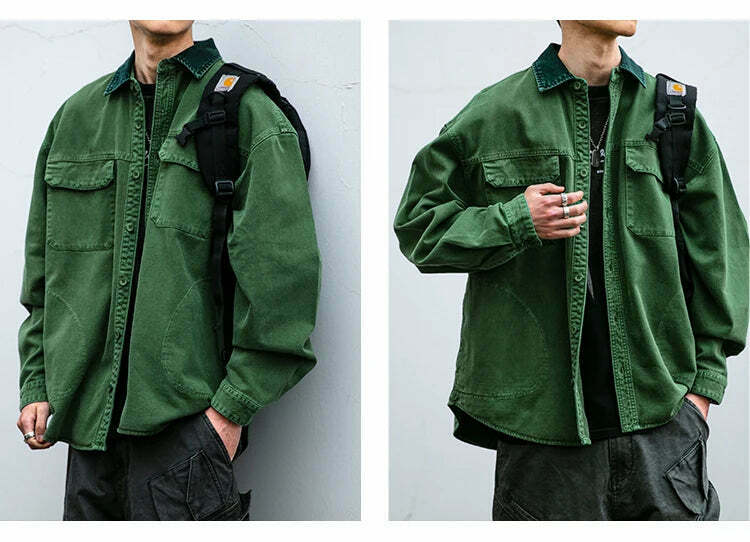 Vintage-Inspired Cargo Overshirt - Y2K Fashion with Coquette Aesthetic