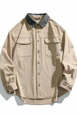 Vintage-Inspired Cargo Overshirt - Y2K Fashion with Coquette Aesthetic