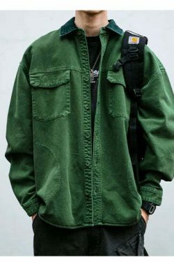 Vintage-Inspired Cargo Overshirt - Y2K Fashion with Coquette Aesthetic