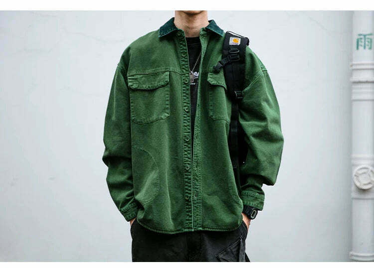 Vintage-Inspired Cargo Overshirt - Y2K Fashion with Coquette Aesthetic