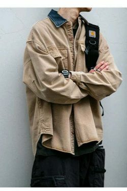 Vintage-Inspired Cargo Overshirt - Y2K Fashion with Coquette Aesthetic