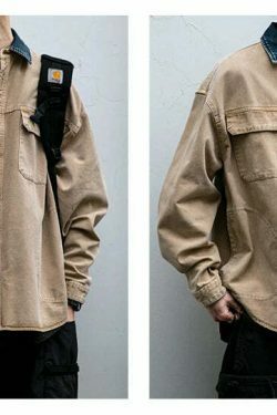 Vintage-Inspired Cargo Overshirt - Y2K Fashion with Coquette Aesthetic