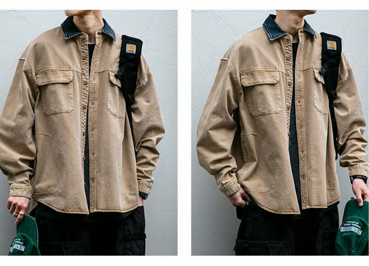 Vintage-Inspired Cargo Overshirt - Y2K Fashion with Coquette Aesthetic