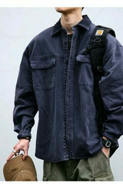 Vintage-Inspired Cargo Overshirt - Y2K Fashion with Coquette Aesthetic