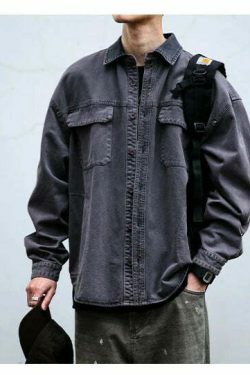 Vintage-Inspired Cargo Overshirt - Y2K Fashion with Coquette Aesthetic