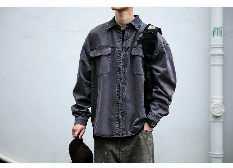 Vintage-Inspired Cargo Overshirt - Y2K Fashion with Coquette Aesthetic
