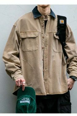 Vintage-Inspired Cargo Overshirt - Y2K Fashion with Coquette Aesthetic