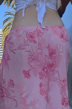 Vintage-Inspired Chiffon Floral Midi Skirt - Y2K Fashion Coquette & Gr