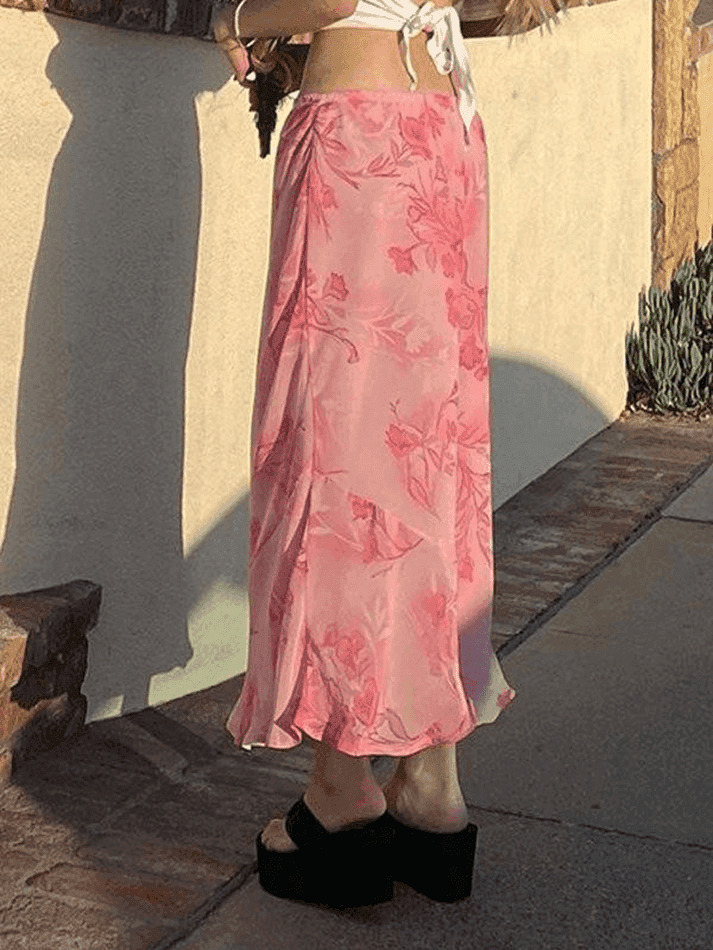 Vintage-Inspired Chiffon Floral Midi Skirt - Y2K Fashion Coquette & Gr
