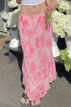 Vintage-Inspired Chiffon Floral Midi Skirt - Y2K Fashion Coquette & Gr