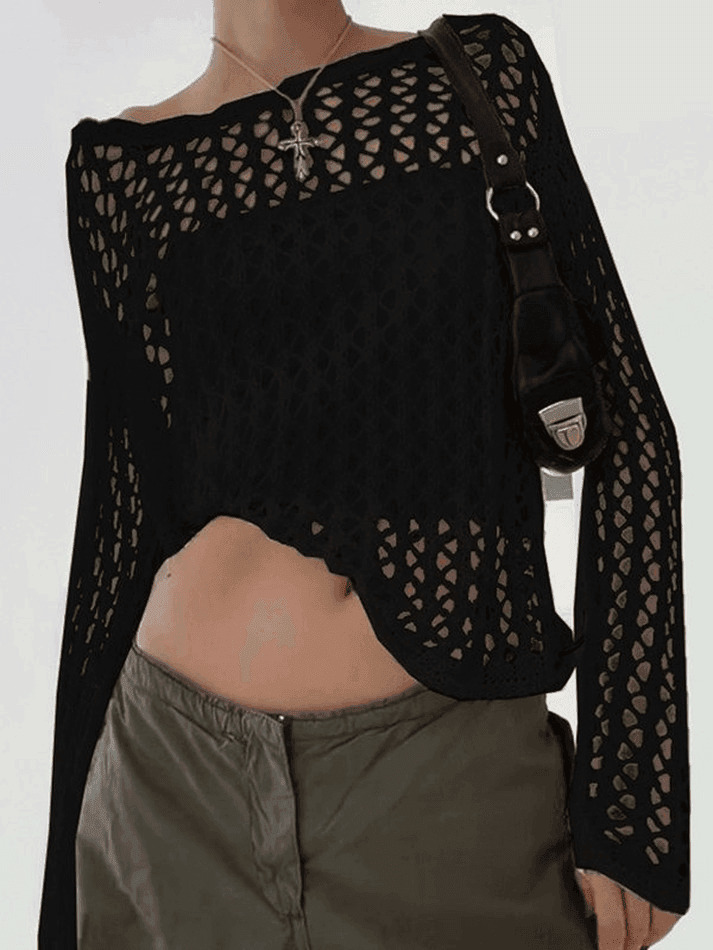 Vintage-Inspired Crochet Knit Top - Y2K Fashion Aesthetic with Coquette & Grunge Vibes